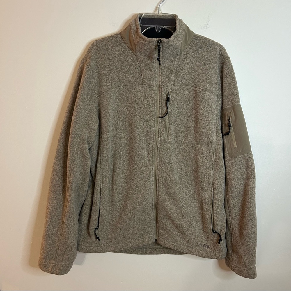 LL Bean Men’s Full Zip Sweater Jacket Large Oatmeal Gray